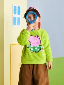 Peppa Pig X SHEIN Young Boy Round Neck Long Sleeve Cute Plush Sweatshirt - Green - View 6
