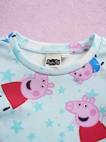 Peppa Pig X SHEIN Baby Girl Round Neck Long Sleeve Top And Long Pants Loungewear Snug Fit - Baby Blue - View 3