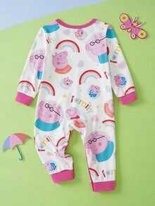 Peppa Pig X SHEIN 女嬰圓領長袖休閒連身褲 Peppa Pig - 白色 - 查看 2