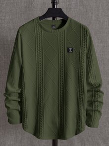 Manfinity BRENVOR 男士寬鬆字母拼接長袖休閒針織T恤，適合秋季、夏季、秋季 - 軍綠色 - 查看 5