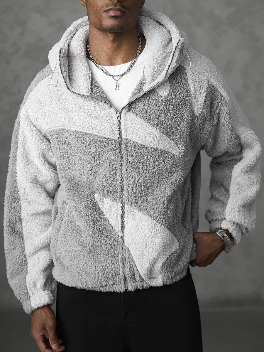 Manfinity Roughcore 2026 New Men's New Year Christmas Halloween Holiday Gift Fashion Design Minimalist Elegant Versatile Loose Long Sleeve Premium Zip-Up Multi-Color Fleece Hooded Jacket - Multicolor - View 1