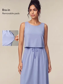 OutZeal Women Sports Jumpsuit Casual Daily Studio Bra-In Drawstring Waist Faux-Layered Dress Summer Spring - Mauve Purple - View 4