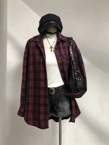 DrmWander Vintage Plaid Loose Fit Shirt For Women, Fashionable And Versatile, Autumn/Winter, Christmas - Multicolor - View 1