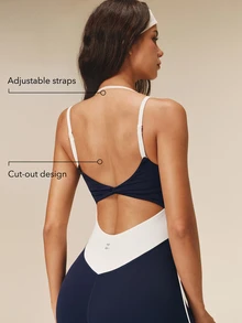 OutZeal Women Sports Jumpsuit Casual Yoga Pilates Bra-In Built-In Pads Cut-Out Design One Piece Outfit - Navy Blue - View 2