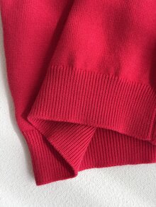 Baby Girl Embroidery Heart Pattern Bow Front Sweater - Red - View 8