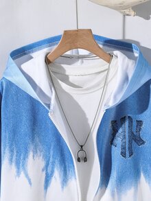 SHEIN 青少年男孩字母印花拉鍊連帽衛衣，內裡刷毛 - 彩色 - 查看 3