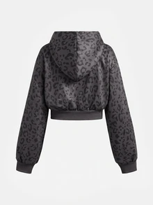 SHEIN 青少年女孩灰色連帽兩件套，雙拉鍊秋季夾克搭配直筒寬鬆長褲，學院風適合返校穿搭 - 彩色 - 查看 7