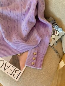 Resyla 休閒百搭純色圓領長袖女款毛衣 - 淡紫色 - 查看 3
