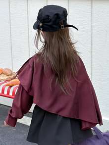 DAZY Tween Girl) Design Asymmetric Spring Long Sleeve Middle East Patchwork Shirt - Burgundy - View 2