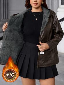 SHEIN Clasi 大尺碼女款保暖內裡時尚百搭日常休閒夾克外套 冬季 - 彩色 - 查看 1