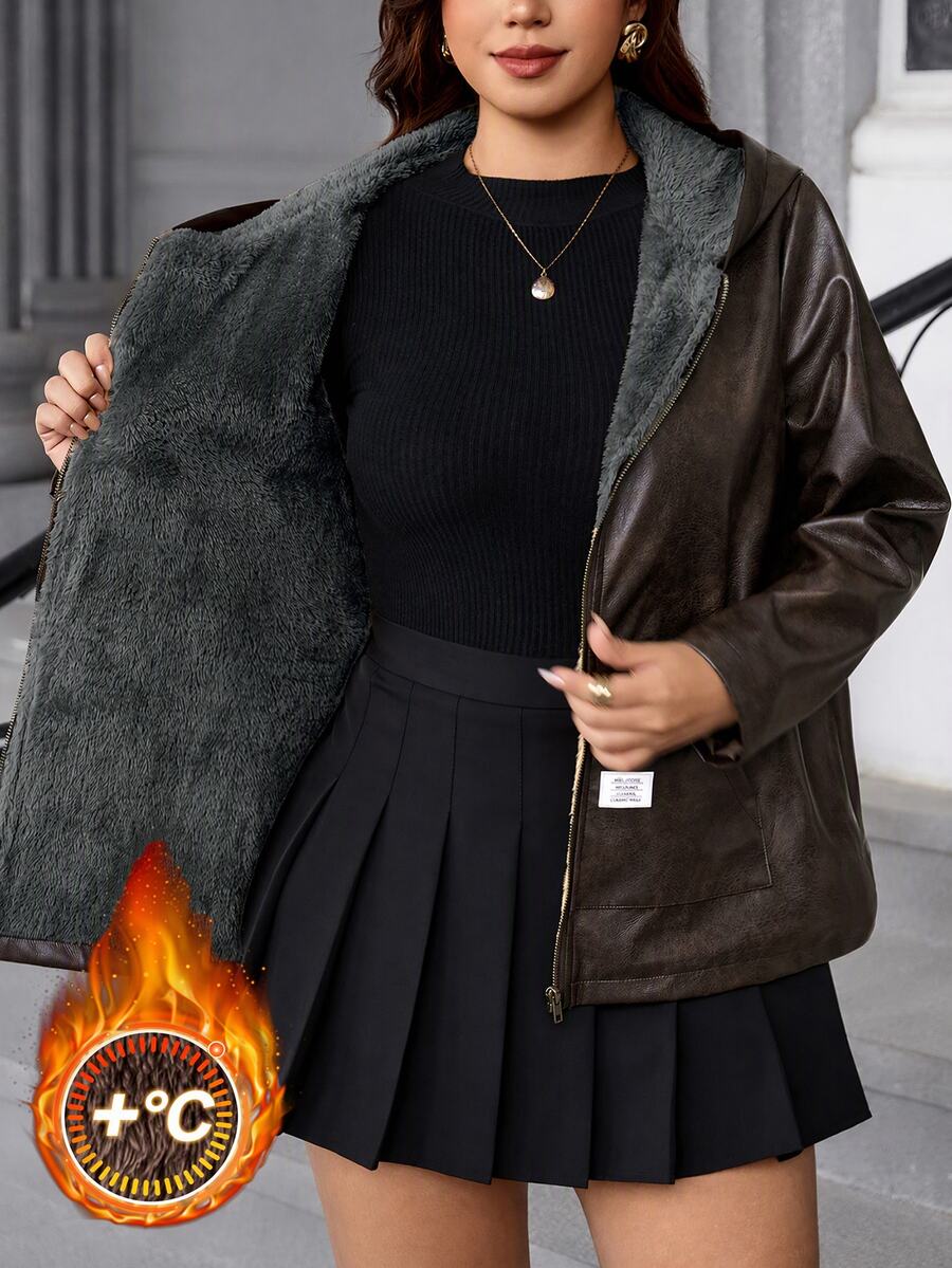 SHEIN Clasi 大尺碼女款保暖內裡時尚百搭日常休閒夾克外套 冬季 - 彩色 - 查看 1