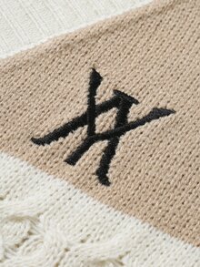 Manfinity Hypemode 男士對比色長袖單排扣休閒針織開襟衫，秋冬返校畢業季紅白條紋款 - 卡其色 - 查看 6