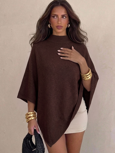 Aloruh Women's Autumn/Winter New Shawl Cape Sweater, Khaki Color, Loose Fit, Versatile Outerwear, Elegant Knitwear Suitable For Commuting, Daily, Casual, Outing, Warm Home Wear