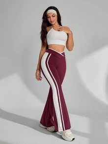 Slayform 1 buah Legging Reguler + Desain Jala Kontras/Gaya Dasar/Burgundy + Legging Olahraga + Kebugaran/Yoga - MultiWarna - View 4