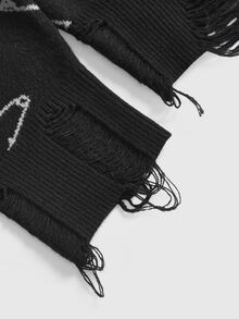 ROMWE Dark Gothic Special Jacquard Loose Knit Cardigan - Black - View 3