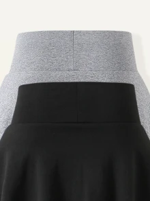 SHEIN 女童 3 件組 寬腰帶對比條紋蝴蝶結側邊 2 合 1 裙褲 - 黑色 - 查看 7