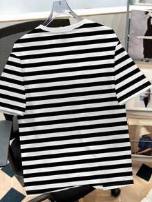 LOONEY TUNES X SHEIN Daypath Men's Letter Striped Short Sleeve T-Shirt, Suitable For Casual Daily Wear - Black and White - View 2
