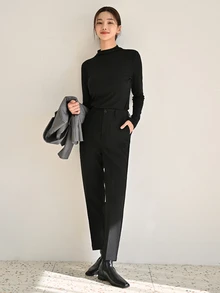 Dazy Tall Business Casual Solid Color Women's Suit Pants Fall - Black - View 7