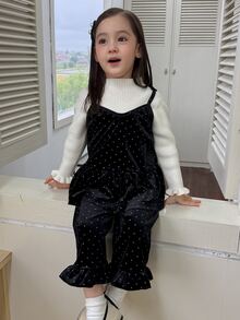 Dazy Kids Infant/Toddler (Girl) Polka Dot Korean Style 2 Pieces Camisole Set - Black - View 2