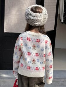 Dazy Kids Tween Girl) Casual Long Sleeve Autumn/Winter Thick Knit Jacquard Cardigan - Beige - View 5