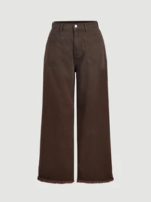 Selenza Plus Size Women's Pocket Design Straight Leg Loose Casual Denim Jeans - Coffee Brown - View 3