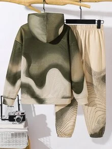 SHEIN 青少年男孩字母圖案拼色連帽衛衣與運動長褲套裝 - 彩色 - 查看 4
