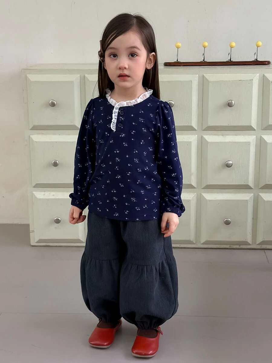 Dazy Kids Baby Girl Pocket Cuffed Loose Casual Long Pants - Blue - View 1
