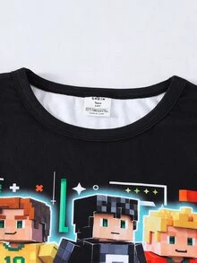 SHEIN 青少年男孩休閒舒適螢光字母印花上衣與長褲睡衣套裝 - 彩色 - 查看 6