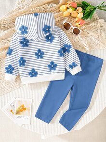 2pcs Baby Girls Casual Cute Full-Print 3D Floral Pattern Hooded Sweatshirt And Leggings Set, Autumn/Winter Sweet Outfit For Daily And Outdoor Wear - Multicolor - View 2
