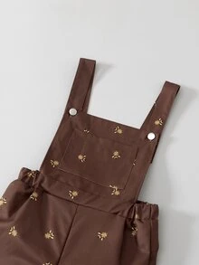 SHEIN 青少年女孩抓絨秋季服飾 秋冬/冬季 羅紋燈芯絨 可調式扣環鬆緊腰連身褲，適合秋冬穿著，日常穿搭 - 棕色 - 查看 3