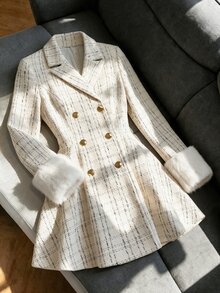Yalmera Women's Autumn/Winter Plaid Lapel Neck Double-Breasted Elegant Overcoat - Multicolor - View 8