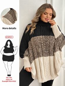 SHEIN CURVE+ 大尺碼女款拼色休閒日常長袖針織衫 冬季 - 彩色 - 查看 1