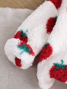 SHEIN 2pcs/Set Baju dan Legging Rajut Kasual Modis Model Bahu Jatuh untuk Anak Perempuan dengan Gambar "Senyum" - Merah - View 6