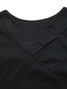 LUMIGAL Women's Solid Color Cutout Design Lace Hem Loose Fit Dress - Black - View 5