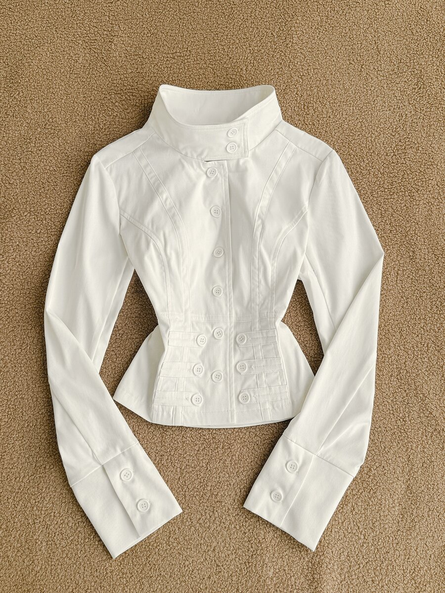 Attitoon Women's Solid Color Long Sleeve Button Front Casual Jacket - White - View 1