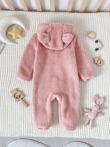SHEIN 女嬰卡通圖案休閒日常連身連帽長褲 - 粉色 - 查看 2