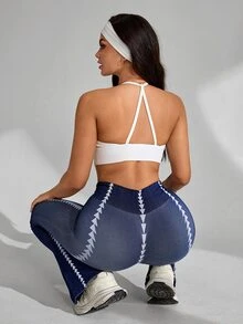 Slayform Slayform بنطلون رياضي بطبعة هندسية وساق واسعة - Dark Blue - مشاهدة 5