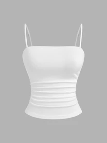 Sweetra Plus Size Women Solid Color Ruched Casual Versatile Camisole Tank Top - Multicolor - View 4