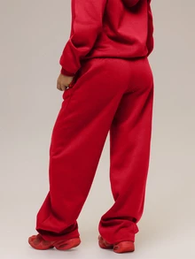 MUSERA 綠色圖案 Logo 休閒慢跑長褲 冬季休閒舒適穿搭 酷綠色女款長褲 秋季萬聖節 - 紅色 - 查看 4