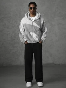 Manfinity Roughcore 2026 New Men's New Year Christmas Halloween Holiday Gift Fashion Design Minimalist Elegant Versatile Loose Long Sleeve Premium Zip-Up Multi-Color Fleece Hooded Jacket - Multicolor - View 2