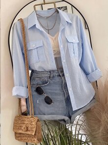 INAWLY Striped Print Flap Pocket Shirt - Blue - View 1