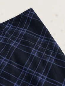 SHEIN EZwear 棕色格紋編織女款休閒百搭及膝裙 - 藏蓝色 - 查看 3