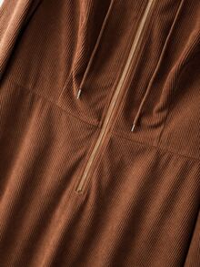 GlowEve CURVE Gaun Wanita Lengan Panjang Berkerudung dengan Resleting, Warna Polos, Musim Gugur/Dingin - Coklat - View 7