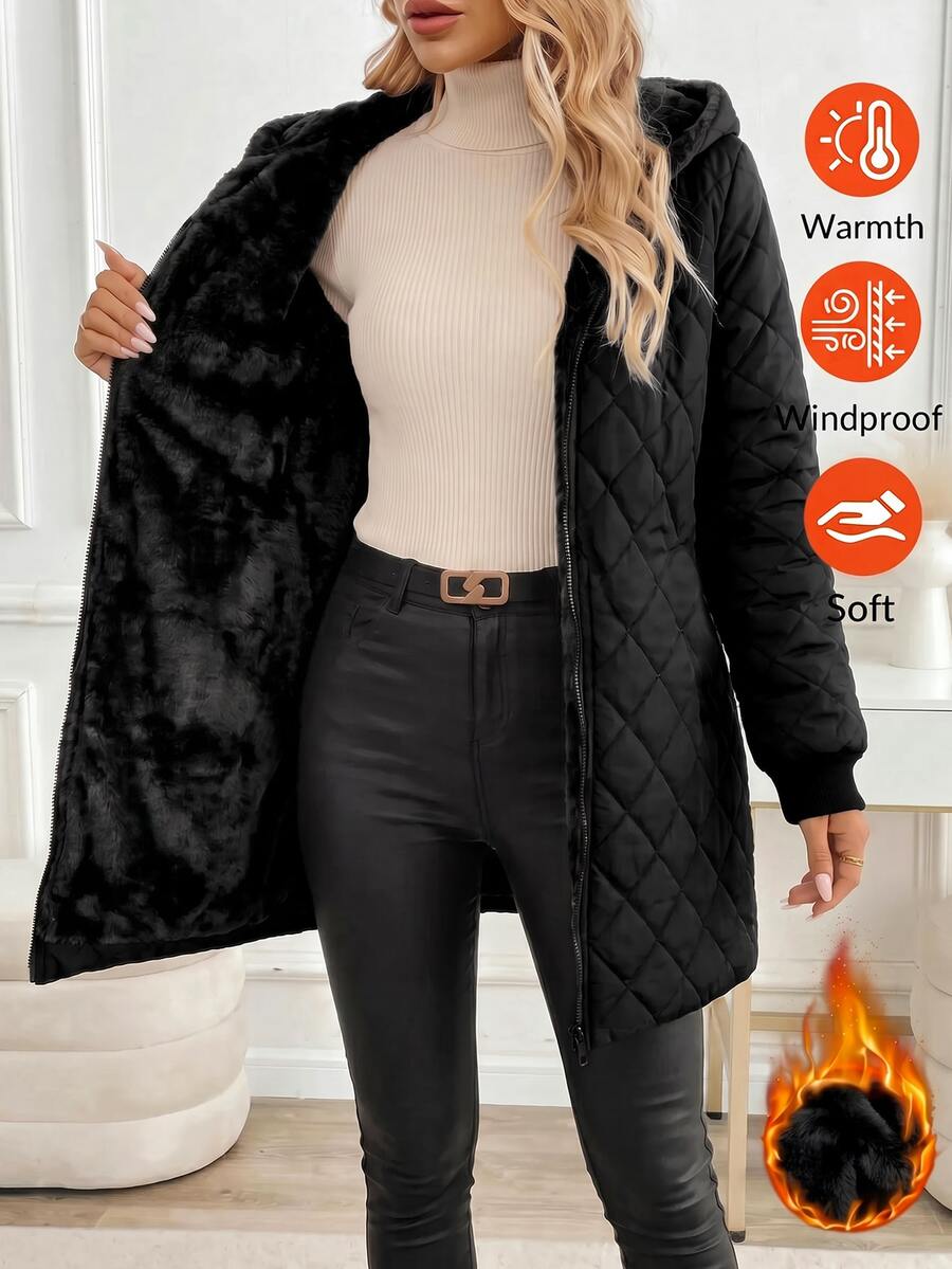 SHEIN Clasi 女款冬季保暖內裡連帽夾克 露營度假黑色休閒款 - 黑色 - 查看 1