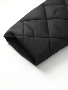Easura Plus Size Women's Plush Patchwork Casual Versatile Winter Padded Coat - Black - View 9