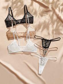 Charlaine Women's Heart-Shaped Mesh Bow Decor Sexy Lingerie Set - Multicolor - View 3