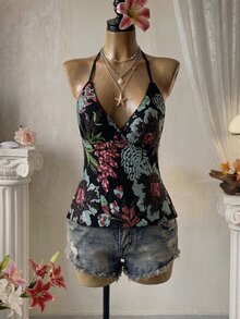 Glamine 女款 V 領花卉亮片刺繡細肩帶背心上衣 修身露背 Y2K 秋季夜晚外出派對吊帶背心 - 彩色 - 查看 6