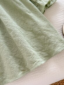 SHEIN 女嬰花卉刺繡彼得潘領荷葉袖洋裝 - 綠色 - 查看 6