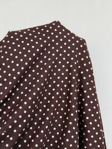 Firerie Plus Size Women's Autumn/Winter Long Sleeve Polka Dot Print Brown Asymmetrical Shoulder Dress - Multicolor - View 8