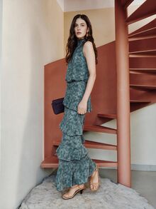 Nöista Vestido largo con cuello halter y volantes en la falda. - Neblina azul - Ver 6